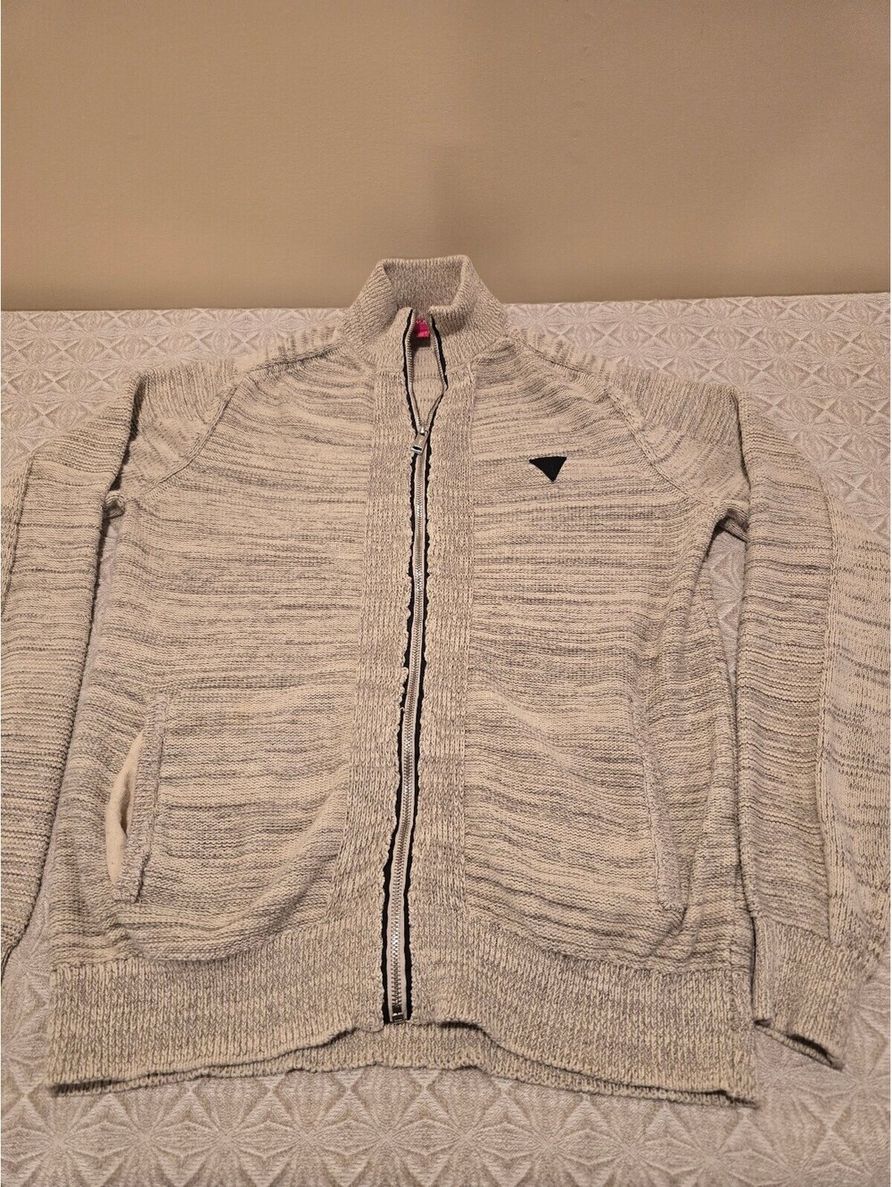 Guess Men's Medium Beige Full Zip Sweater Jacket